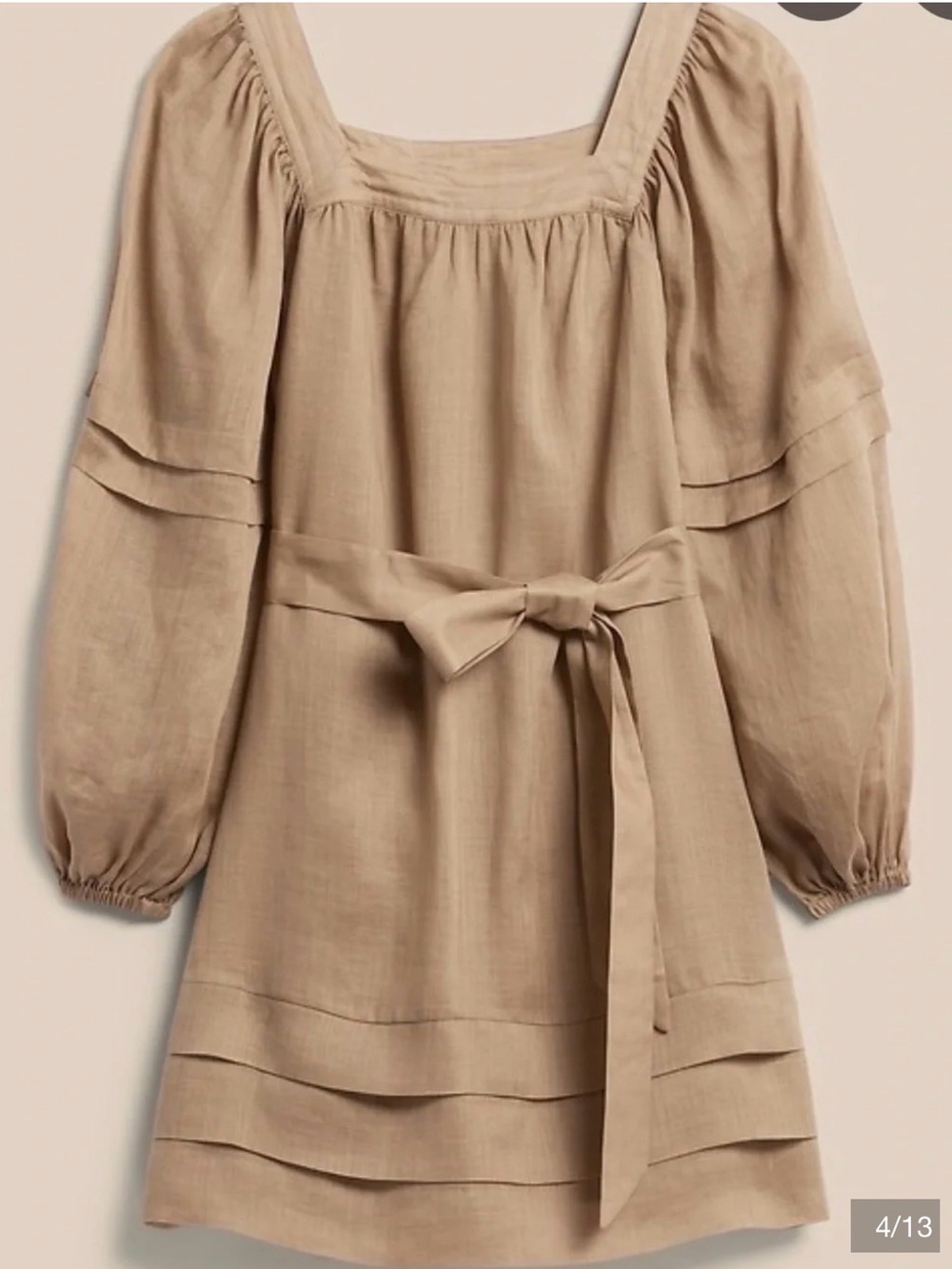 Banana Republic Beige Square-Neck Tie-Waist Linen Mini Dress